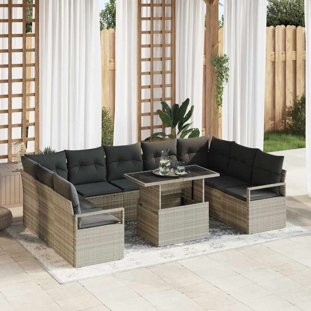 Garten-Sofa-Set mit Speicher 10 pcs Hellgrau Poly Rattan